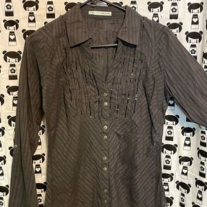 Maurices Black/Charcoal Sequin Button Up Stripped